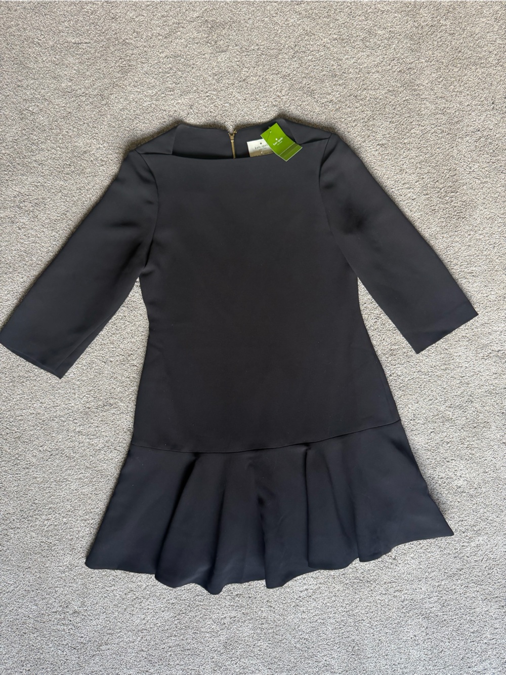Kate Spade NWT Black Crepe Flounce 3/4 Sleeve Mini Dress Size 2